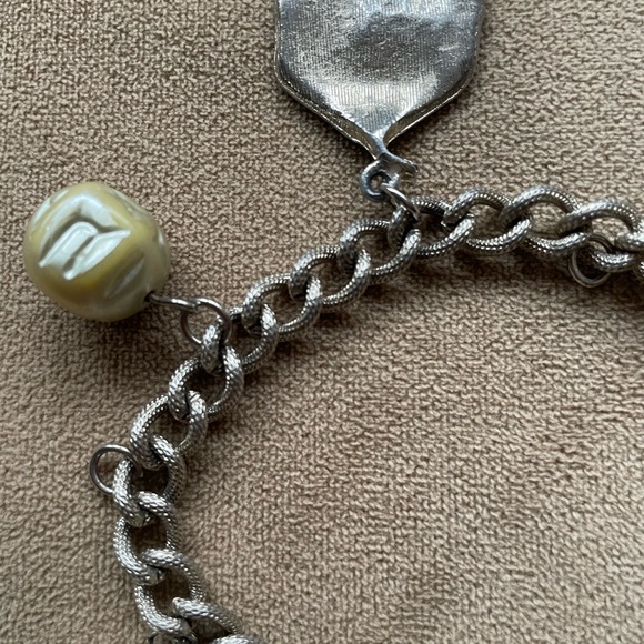 Vintage Leaf Chain Link Pearl Dangle Charm Bracelet Silver - Picture 4 of 6